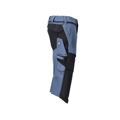 Dreiviertel-Hose, Knietaschen, Stretch Handwerker-Dreiviertel-Hose, steinblau/schwarzblau