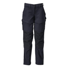 Trousers with knee pockets, women's trousers, black-blue