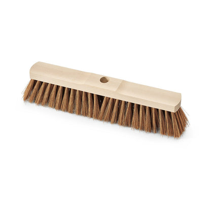 The Nölle Profi Brush hall broom Poly-Coconut saddle wood with handle hole from Nölle Profi Brush Brush & Paint Technology e.K. features dense poly-coconut bristles and a central hole for handle attachment, depicted on a white background.