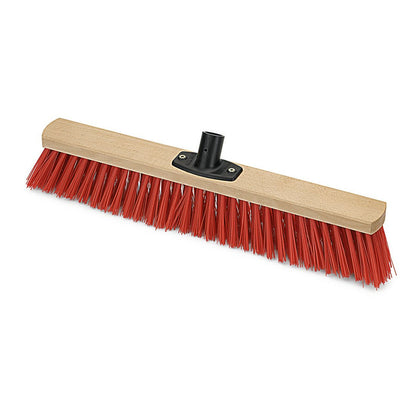 The Nölle Profi Brush Power Stick Hall Broom Elaston features dense red synthetic bristles, a black plastic base for handle attachment, and the quality of Nölle Profi Brush Brush & Paint Technology e.K. - ideal for professional cleaning.