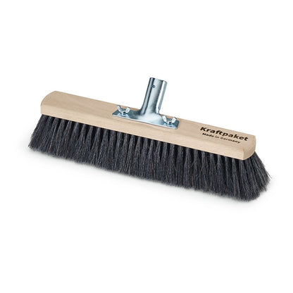 The Nölle Profi Brush hall broom natural/synthetic hair blend master quality is characterized by dark mixed bristles, a sturdy wooden head with "Kraftpaket Made in Germany" print, and a metal bracket - from Nölle Profi Brush Brush & Paintbrush Technology e.K.