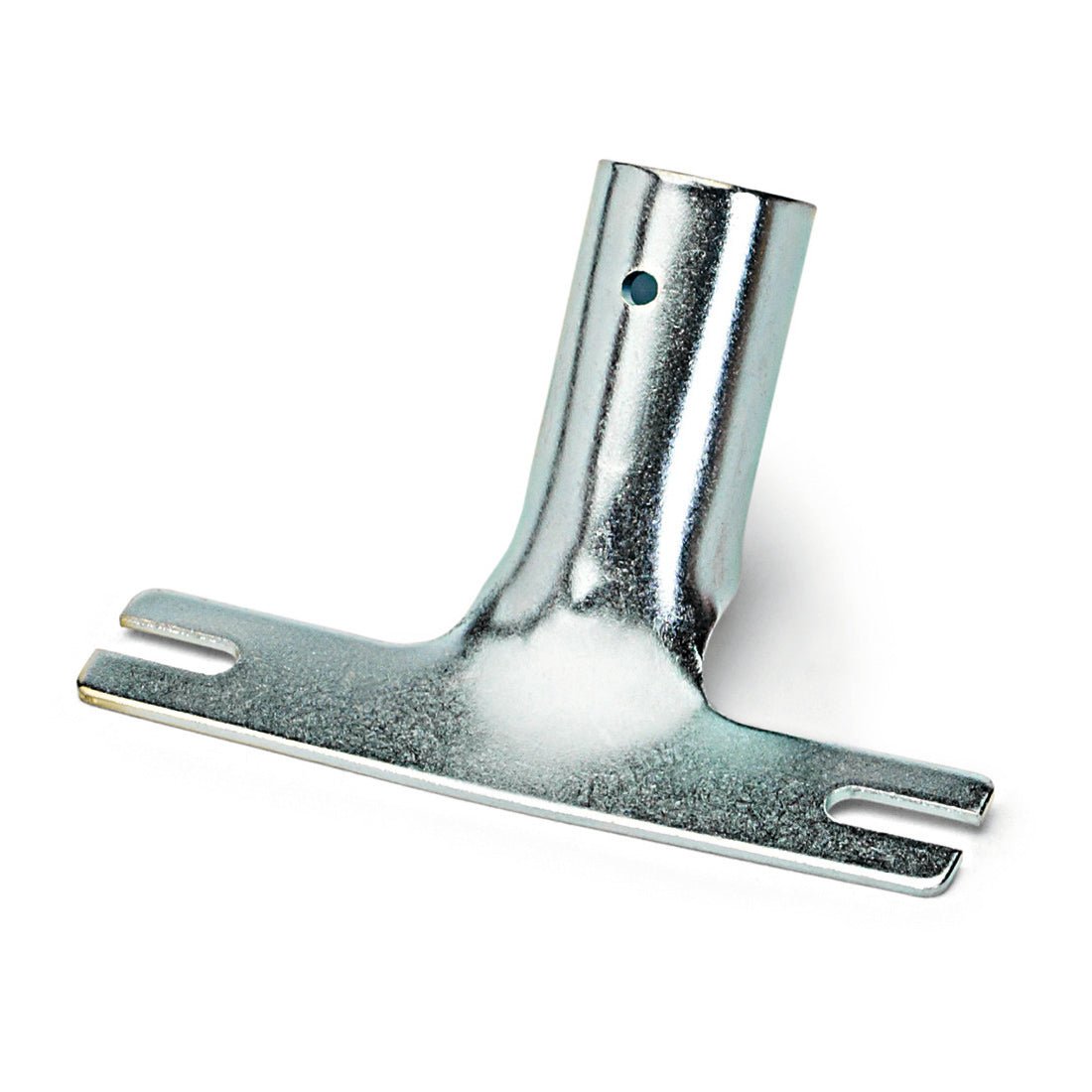 The Nölle Profi Brush metal handle holder slotted by Nölle Profi Brush Bürsten- & Pinseltechnik e.K. has a T-shape with a slotted flat bottom and cylindrical vertical part, chrome-plated or galvanized, ideal for use with Nölle Profi Brush cleaning tools.