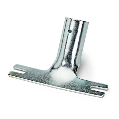 The Nölle Profi Brush metal handle holder slotted by Nölle Profi Brush Bürsten- & Pinseltechnik e.K. has a T-shape with a slotted flat bottom and cylindrical vertical part, chrome-plated or galvanized, ideal for use with Nölle Profi Brush cleaning tools.