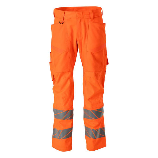 Trousers with knee pockets, stretch inserts trousers, hi-vis orange