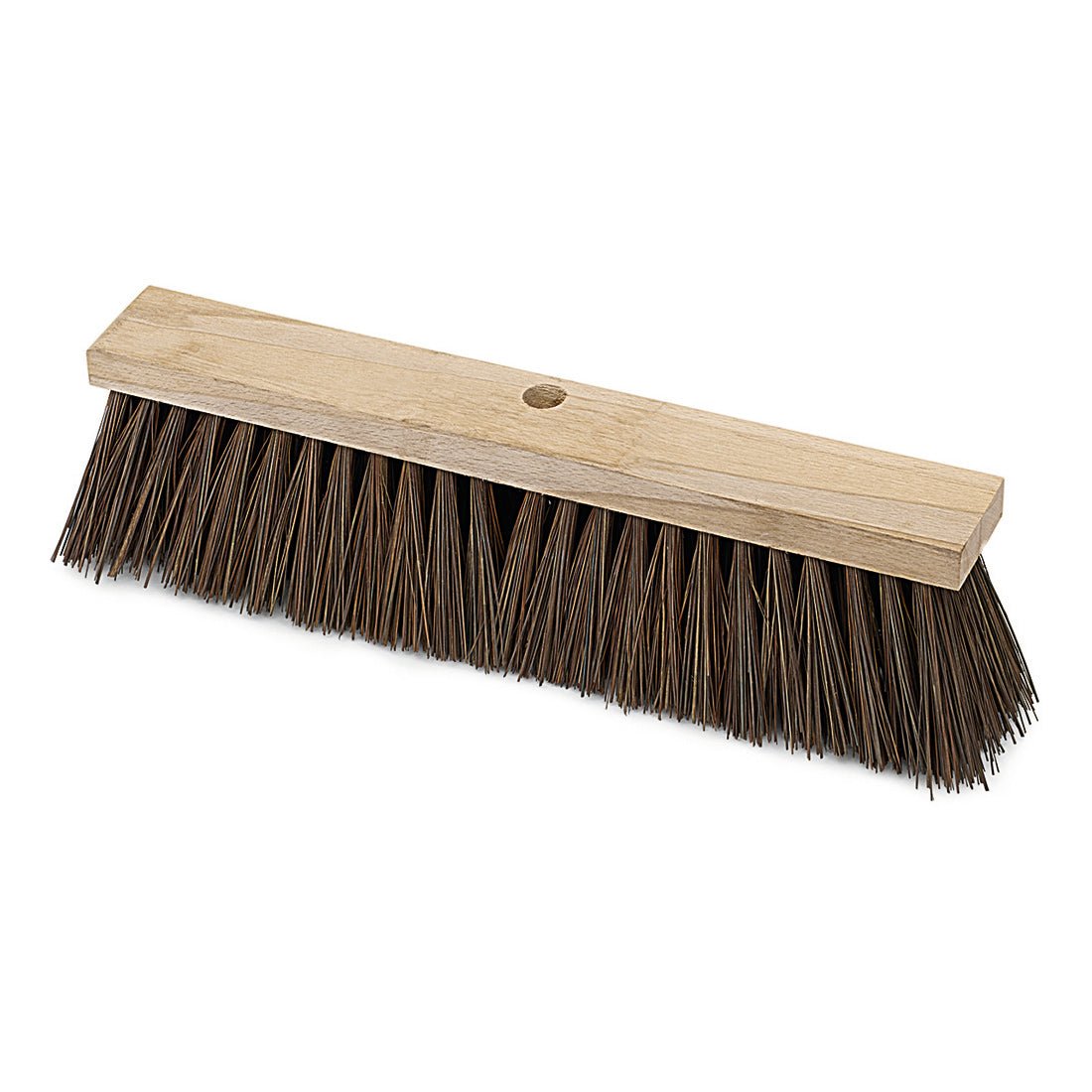 The Nölle Profi Brush street broom Bahia (50 cm, 6 rows, saddle wood) from Nölle Profi Brush Bürsten- & Pinseltechnik e.K. has stiff bristles for outdoor cleaning and a handle hole, depicted on a white background.
