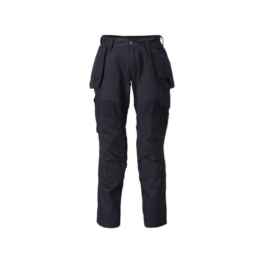 Trousers with hanging pockets, stretch inserts trousers, black-blue