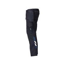 Trousers with hanging pockets, stretch inserts trousers, black-blue