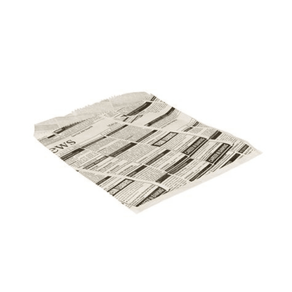 The PAPSTAR "Newsprint" hamburger bags (16x18 cm, grease-proof, 300 pieces) from the PAPSTAR GmbH are perfect as a substitute for parchment paper for wrapping or serving snacks, and feature a black-and-white newspaper design.