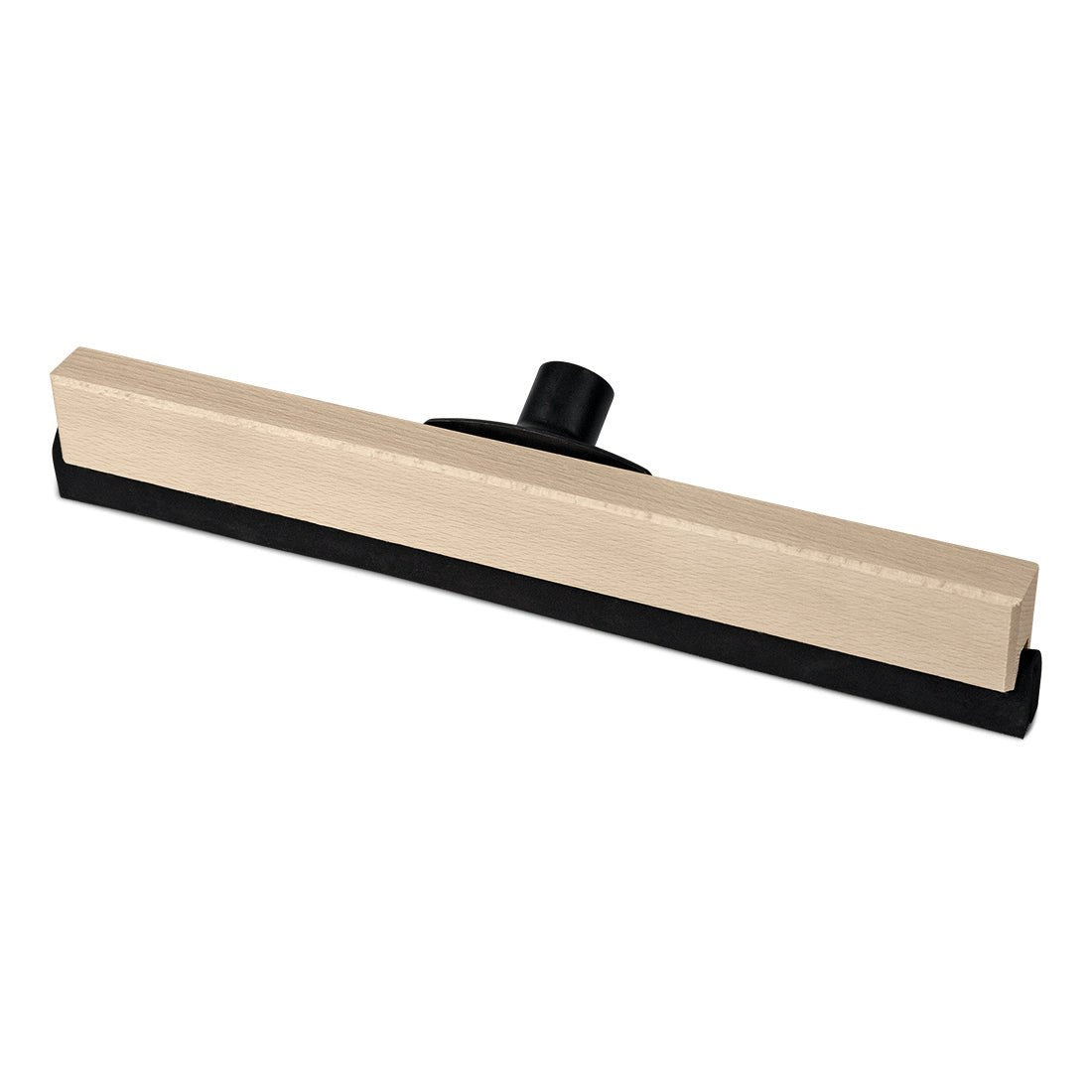 Der Nölle Profi Brush Power Stick Wasserschieber Holz Schaumgummi Doppel-Lippe von Nölle Profi Brush Bürsten- & Pinseltechnik e.K. zeichnet sich durch ein rechteckiges Design, einen hellen Holzgriff, eine Schaumstoff-Doppellippe und einen schwarzen Kunststoffanschluss für die Griffe aus.