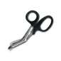 A pair of scissors | Pack (1 piece) from Orkla Wound Care AB with angled stainless steel blades and black plastic handles is depicted on a white background.