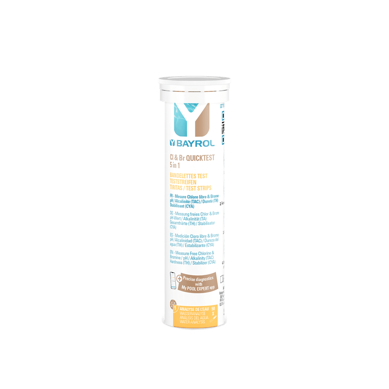BAYROL BY Cl&Br Quicktest Teststreifen 5 in 1 | Dose (50 Streifen)