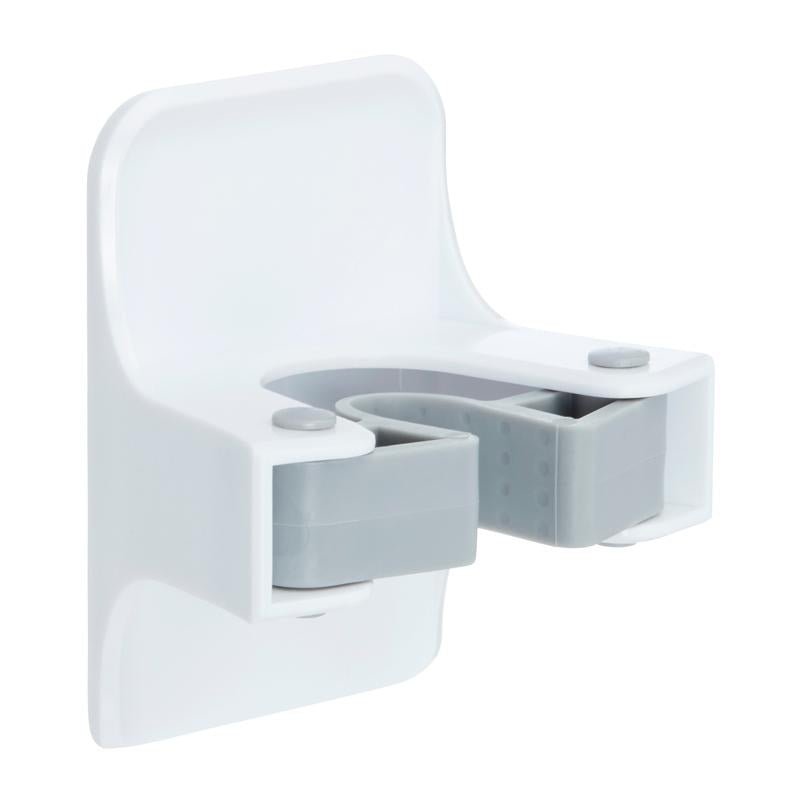 Der Command™ Besenhalter, 17007-FR von 3M Deutschland GmbH, ist ein weiß-grauer Wandhalter mit U-förmigem Design und zwei grauen Greifpads zur Befestigung von Besen oder Mopps.