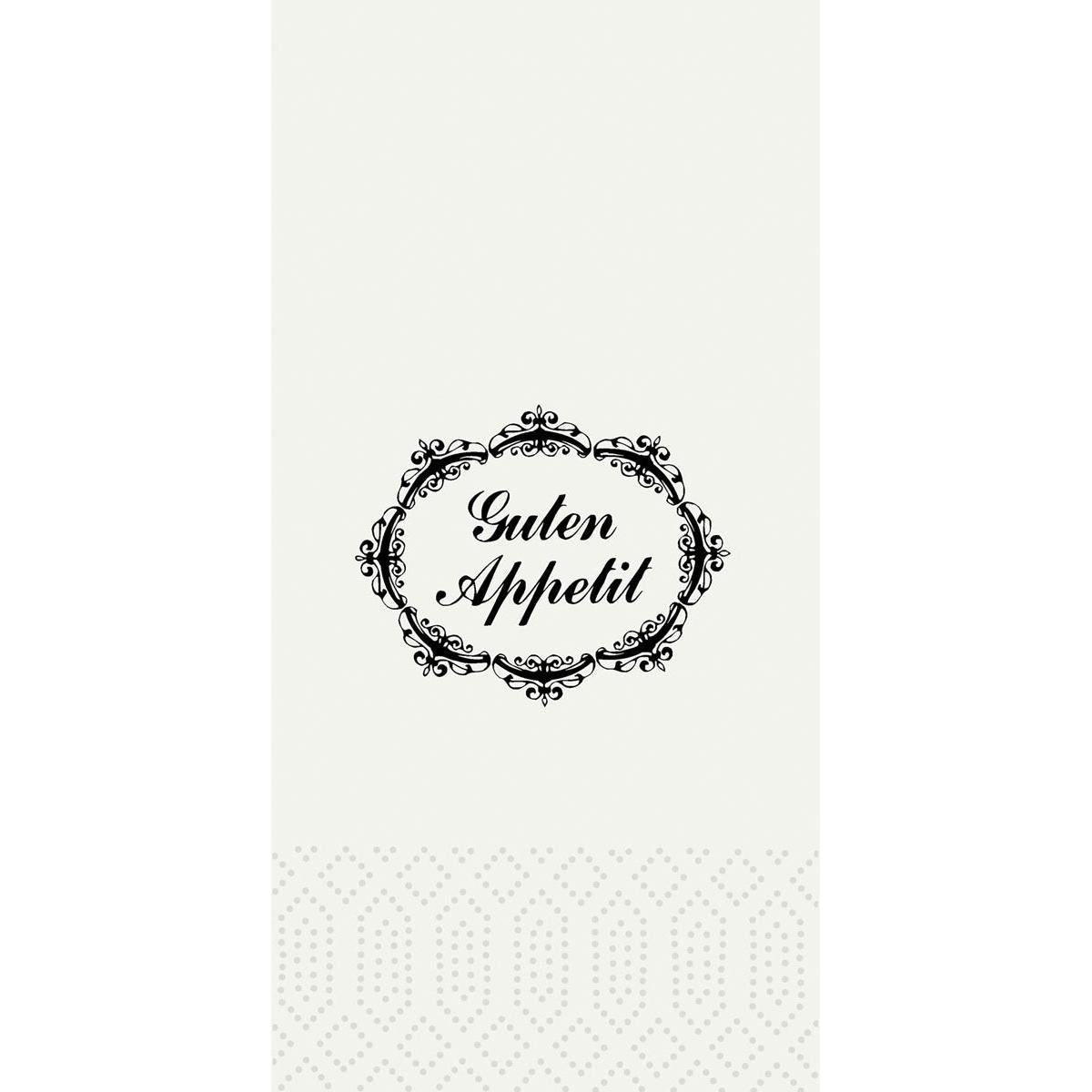 An ornate black frame with "Guten Appetit" in elegant script adorns the Duni GmbH tissue napkins (33 x 33 cm, 2-ply, 1/8 head fold, pack of 300 pieces) - ideal for the stylishly set table.