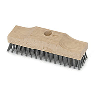 The Nölle Profi Brush Steel Wire Scrubber (22 cm) features densely packed, stiff metal bristles and a central hole for attaching a handle—perfect for effectively cleaning hard surfaces. By Nölle Profi Brush Bürsten- & Pinseltechnik e.K.