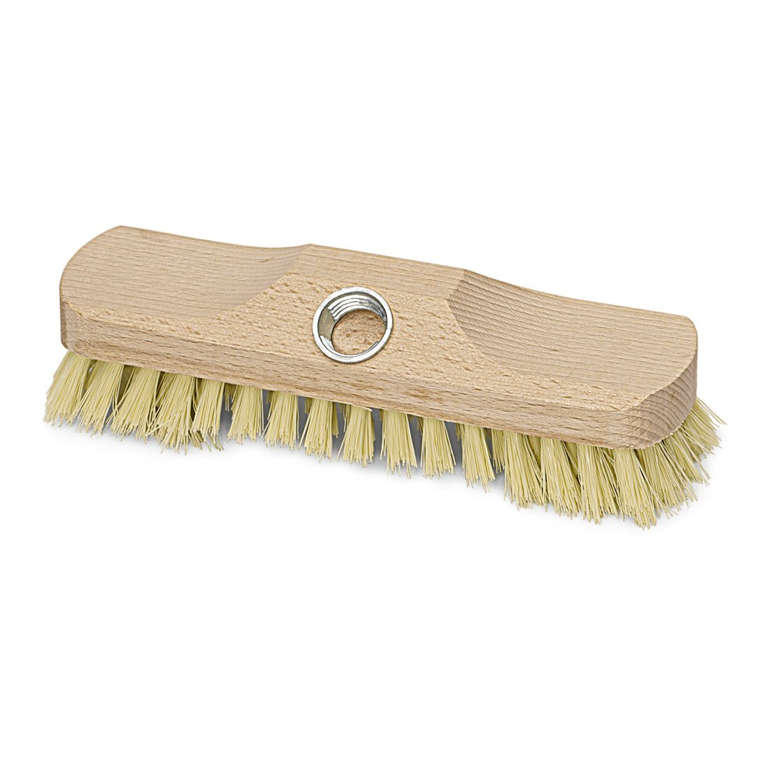 The Nölle Profi Brush 22 cm scrubber with beard, hard, by Nölle Profi Brush Brush & Paintbrush Technology e.K., has stiff bristles and a threaded socket for easy attachment of the handle - perfect for thorough cleaning.
