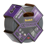 A roll of Scotch® Extremium™ No Residue High-Performance Fabric Tape (18.2 m x 48 mm) from 3M Deutschland GmbH in packaging featuring a purple-gray design and labels such as "no residue" and "force strength 4."