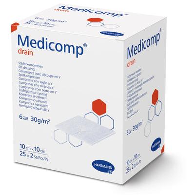 Hartmann Medicomp Vlieskompressen steril 10x10 cm 6-fach 25x2 Stück | Packung (50 Stück)