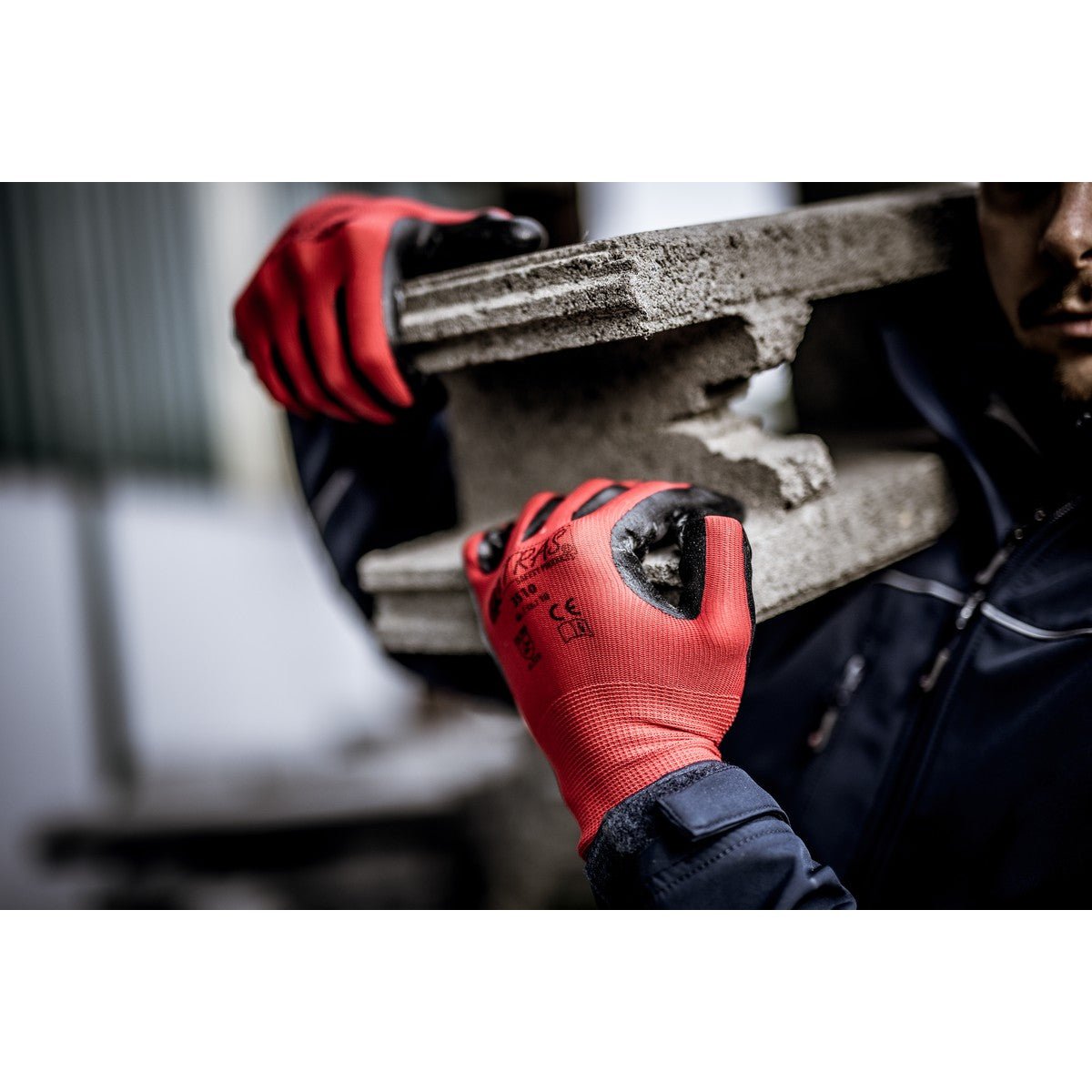 NITRAS Nylonhandschuhe, rot / schwarz
