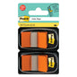 Eine Packung Post-it® Index Haftstreifen der 3M Deutschland GmbH enthält zwei Spender mit je 50 orangefarbenen Fähnchen (25,4 mm x 43,2 mm), also insgesamt 100 Fähnchen mit sichtbarem Post-it- und 3M-Logo.