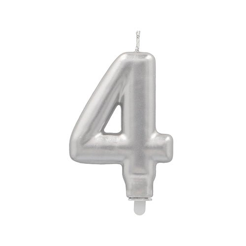A PAPSTAR GmbH number candle with holder, 7 cm high in silver, presents itself as a stylish birthday candle against a plain white background.