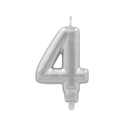 A PAPSTAR GmbH number candle with holder, 7 cm high in silver, presents itself as a stylish birthday candle against a plain white background.