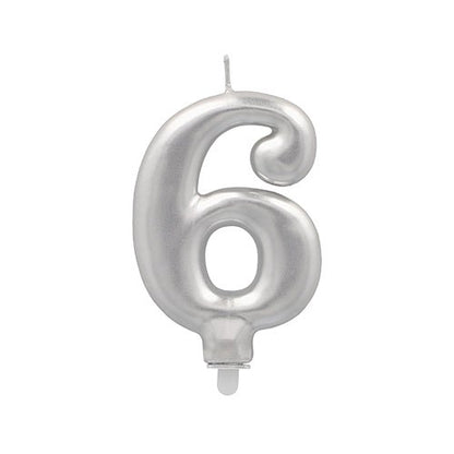 The PAPSTAR GmbH number candle with holder 7 cm "silver" is a metallic silver number candle - ideal for birthdays and special celebrations.