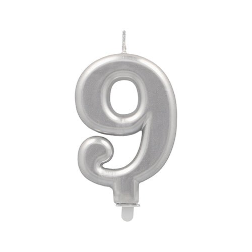 The PAPSTAR GmbH number candle with holder, 7 cm high in silver, is shaped as a digit and has a wick on top as well as a small white base.