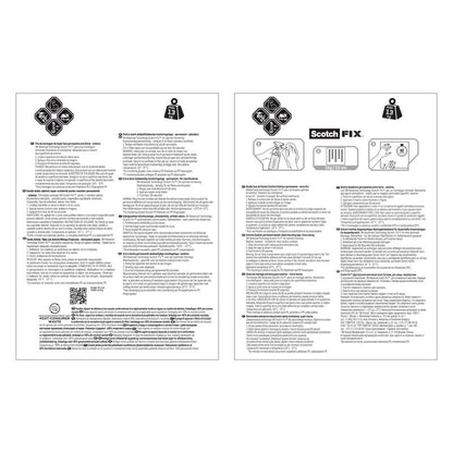 Double-sided black and white instruction for Scotch-FIX™ Extreme double-sided outdoor mounting tape from 3M Deutschland GmbH with safety instructions, application steps, symbols, pictograms in multiple languages, and a barcode on the right side.