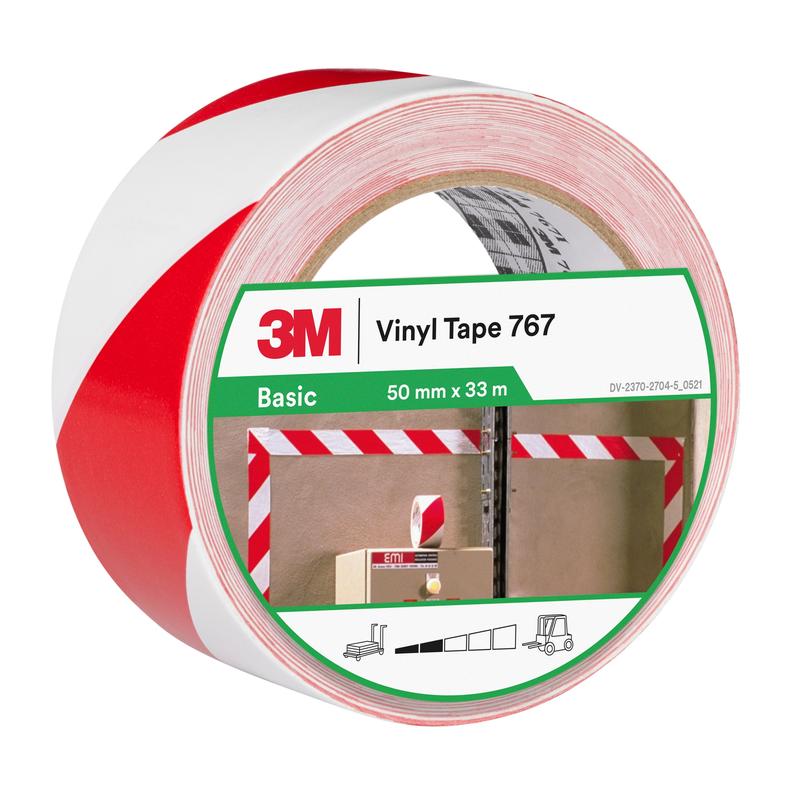 3M™ Hazard Warning Tape 767i, Red/White, 50mm x 33m, Individually Packed | Pack (1 roll)