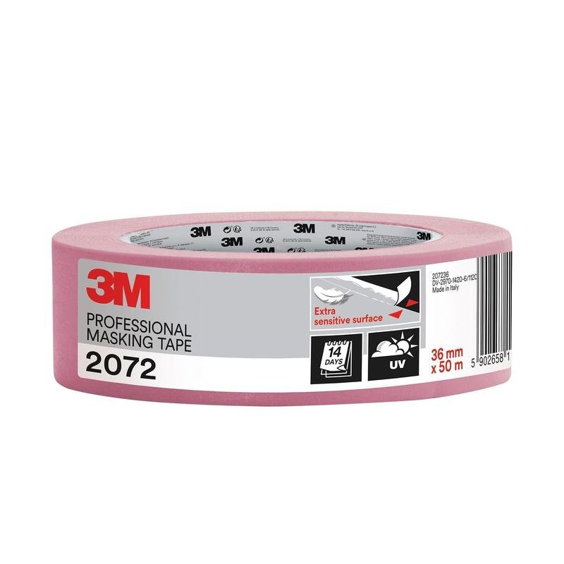 3M™ Malerabdeckband 2072 für besonders empfindliche Oberflächen, pink, 36 mm x 50 m, 1 Rolle/Packung | Packung (1 Rolle)