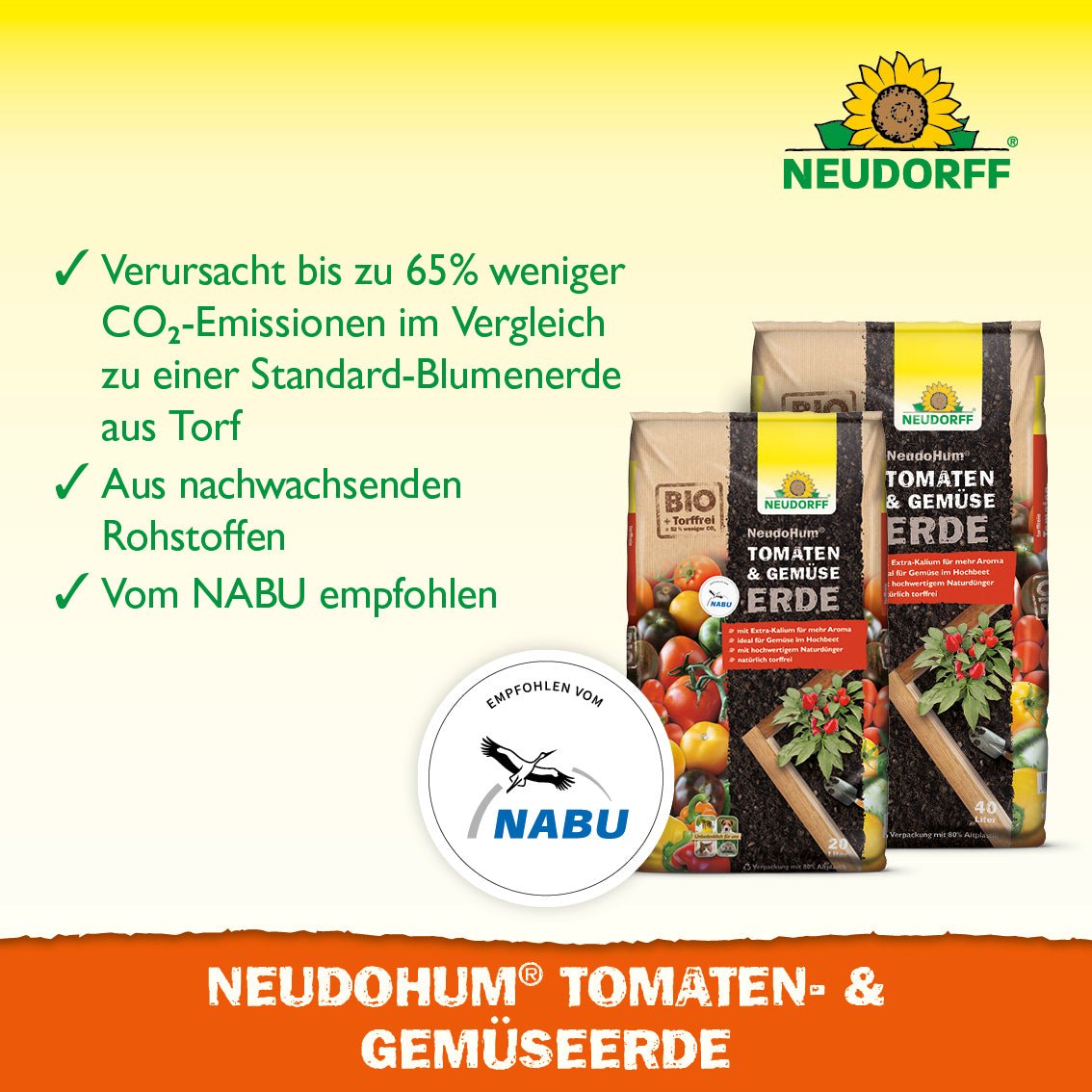A close-up of the NeudoHum Tomato & Vegetable Soil from the Neudorff Shop, the perfect planting substrate for summer vegetables, meeting the nutritional needs of your plants.