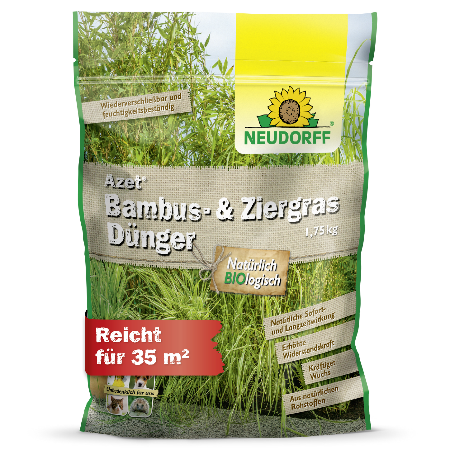 Azet Bambus- & ZiergrasDünger von Neudorff Shop: 1,75 kg für Gräser im Garten, organische Inhaltsstoffe, reicht für 35 m². Die grün-gelbe Verpackung mit Gras- und Bambusmotiv macht die Anwendung besonders einfach.