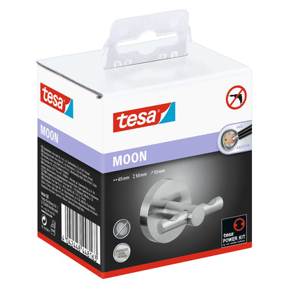 tesa MOON Garderobenhaken in Edelstahloptik, inkl. Klebelösung