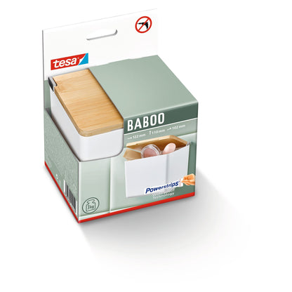 tesa BABOO Aufbewahrungsbox klein, mit Bambusdeckel, zusätzlicher Stauraum für das Bad, weiß
