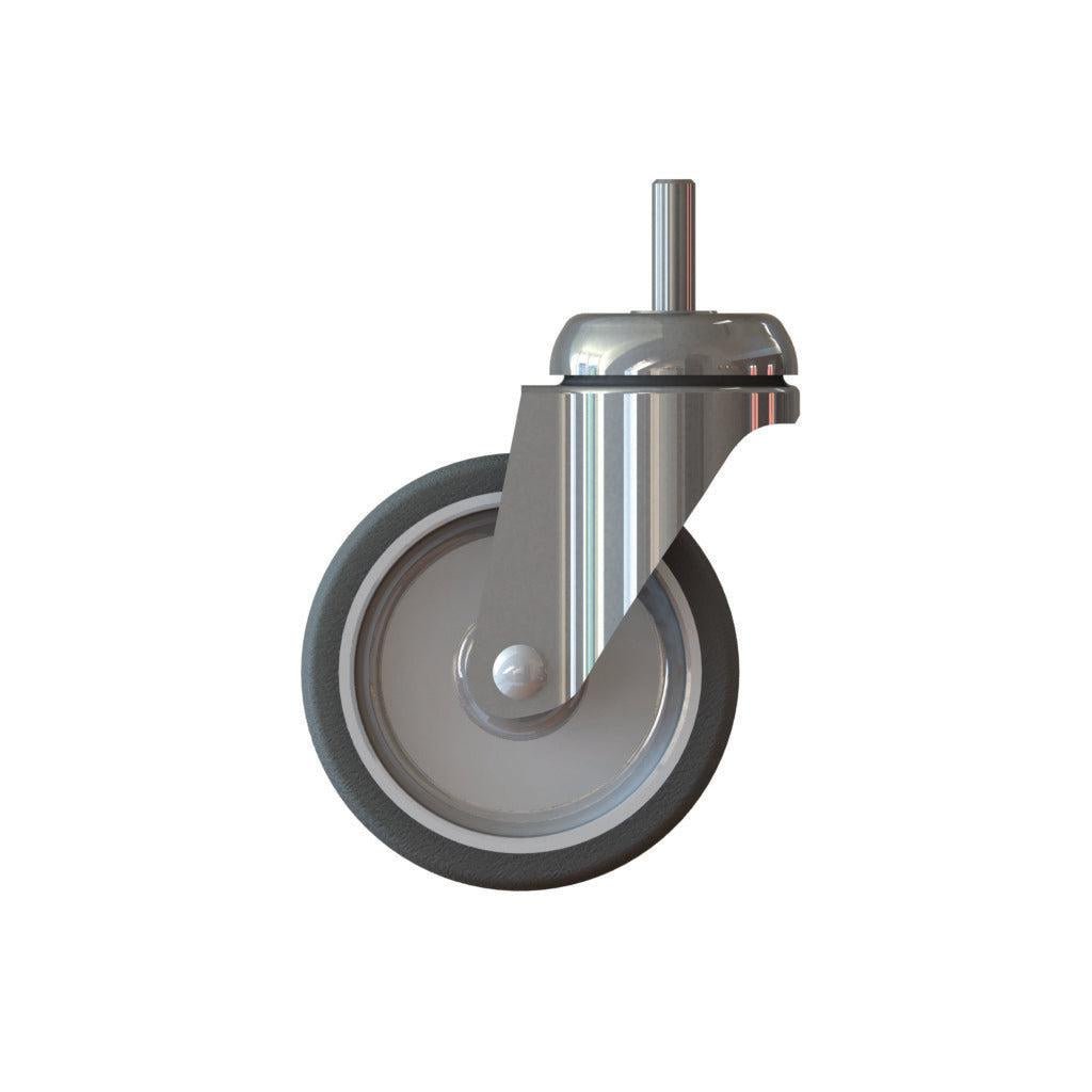 The TASKI Trolley Wheel 100mm from Diversey Deutschland GmbH & Co. OHG is a swivel castor with a metal bracket and rubber tire, designed for TASKI trolleys (pack of 1), shown against a white background.