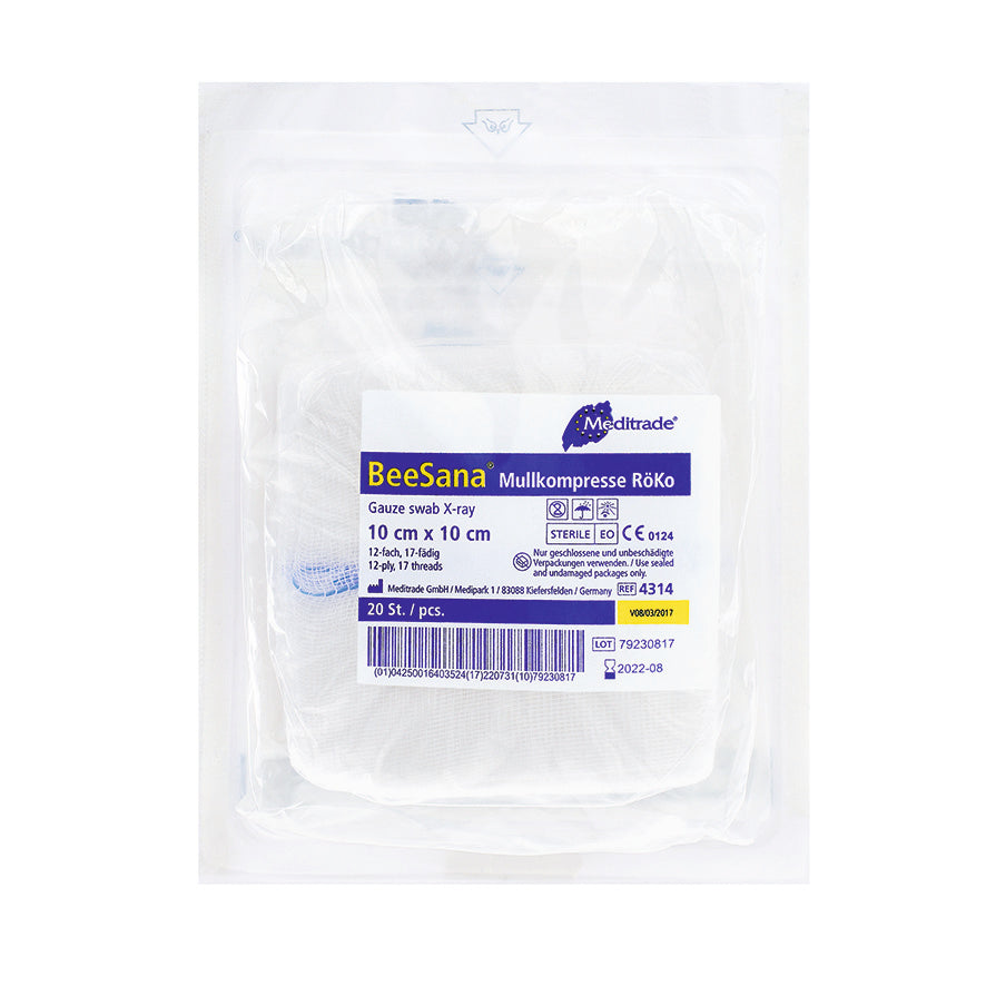 BeeSana® gauze compress, RöKo, sterile, 12-fold, 10 x 10 cm, 20 pieces | Pack (300 pieces)