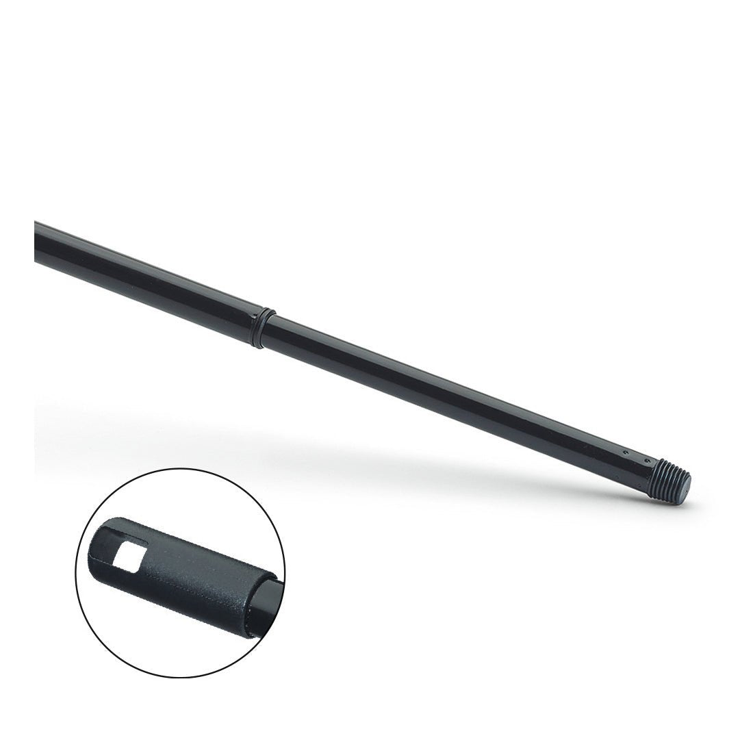 The Nölle Profi Brush telescopic handle metal, epoxy, 130 cm, thread by Nölle Profi Brush brush & paintbrush technology e.K. is depicted at an angle on a white background, with a close-up of the threaded end and the rectangular indentation.