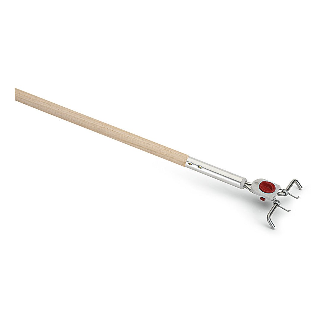 The Nölle Profi Brush wooden handle Beco® (24 mm) from Nölle Profi Brush Bürsten- & Pinseltechnik e.K. features a robust wooden handle and a metal head with a red detail at the base, ideal for gripping or picking up objects.