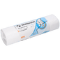 A roll of DEISS 46917 white garbage bags (540x550x0.015 mm, 100 pieces) from EMIL DEISS KG (GmbH + Co.) in plastic packaging with German info and a hand-pull illustration - ideal for practical waste disposal.