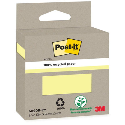 A cardboard box with Post-it® Recycling Notes (76 mm x 76 mm, 100% PEFC, 2 pads of 100 sheets each) by 3M Deutschland GmbH is adorned with recycling symbols and the 3M logo in the lower right corner.