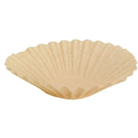 A single Duni GmbH Brewmatic coffee filter, 1.8 L, made of brown paper (Ø90), in a pack of 250, is shown open against a white background, highlighting the high-quality filter paper that ensures perfect coffee.