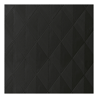 Die Duni Elegance®-Serviette Crystal in der Größe 40 x 40 cm in Schwarz weist eine strukturierte Oberfläche mit erhabenen, rautenförmigen Abschnitten auf. Jede Raute enthält vier kleinere Dreiecke in einem raffinierten geometrischen Design in einheitlicher dunkelgrauer oder schwarzer Farbe von der Duni GmbH. Die Packung enthält 40 Servietten.