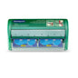 The Salvequick X-ray-detectable bandage dispenser from Orkla Wound Care AB can be mounted on the wall, contains 2x30 blue, X-ray-detectable bandage refills, features transparent panels to show the contents, and has instructions for use on the top.