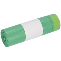 The image shows a roll of DEISS 52801 green trash bags (20 bags) from EMIL DEISS KG (GmbH + Co.) with a white blank label in the center on a white background.