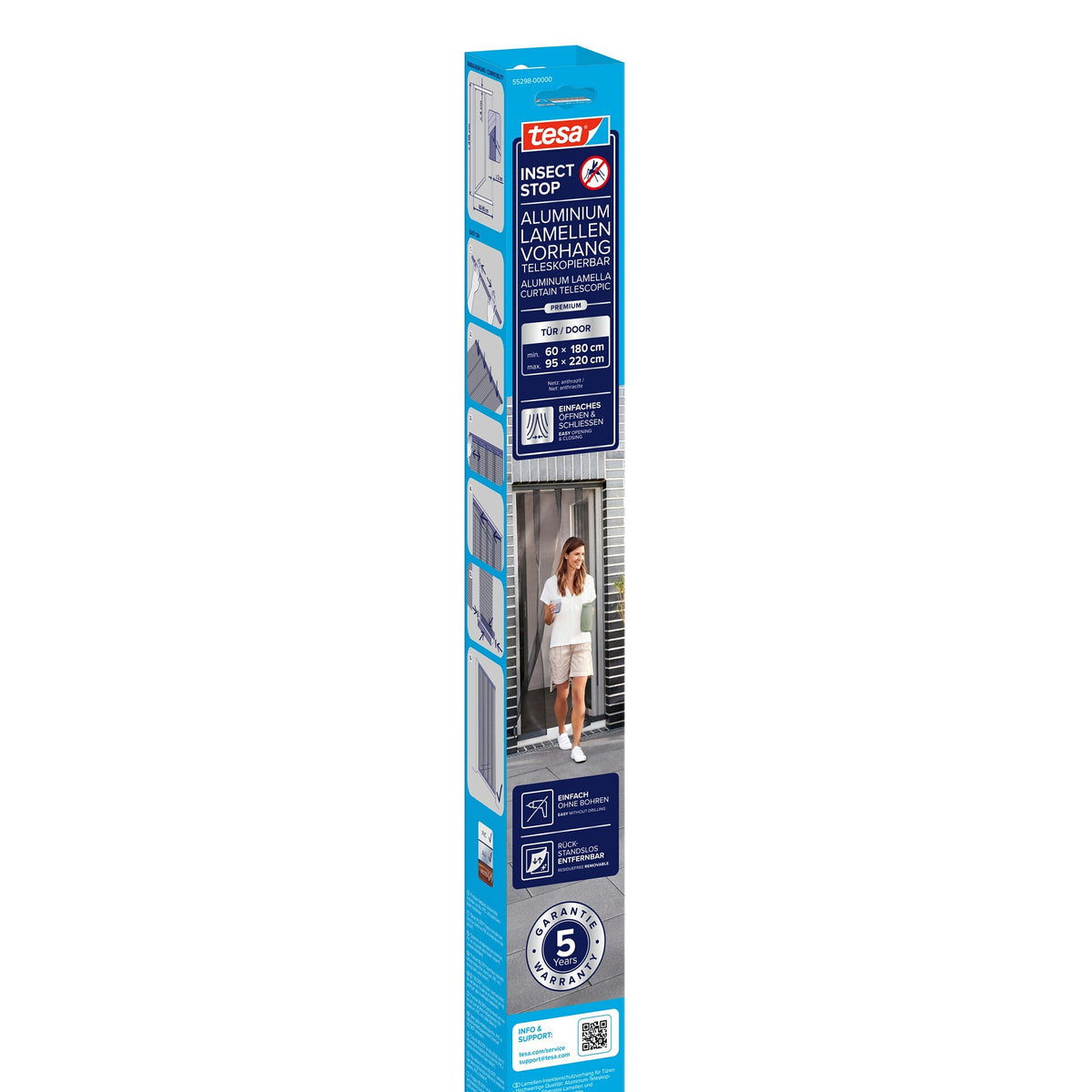 tesa INSECT STOP Aluminium Lamellen Vorhang Premium, 95 x 220 cm, schwarz