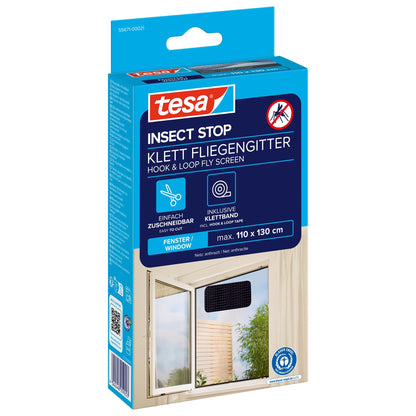 tesa INSECT STOP Klett Fliegengitter für Fenster anthrazit, 110 x 130 cm
