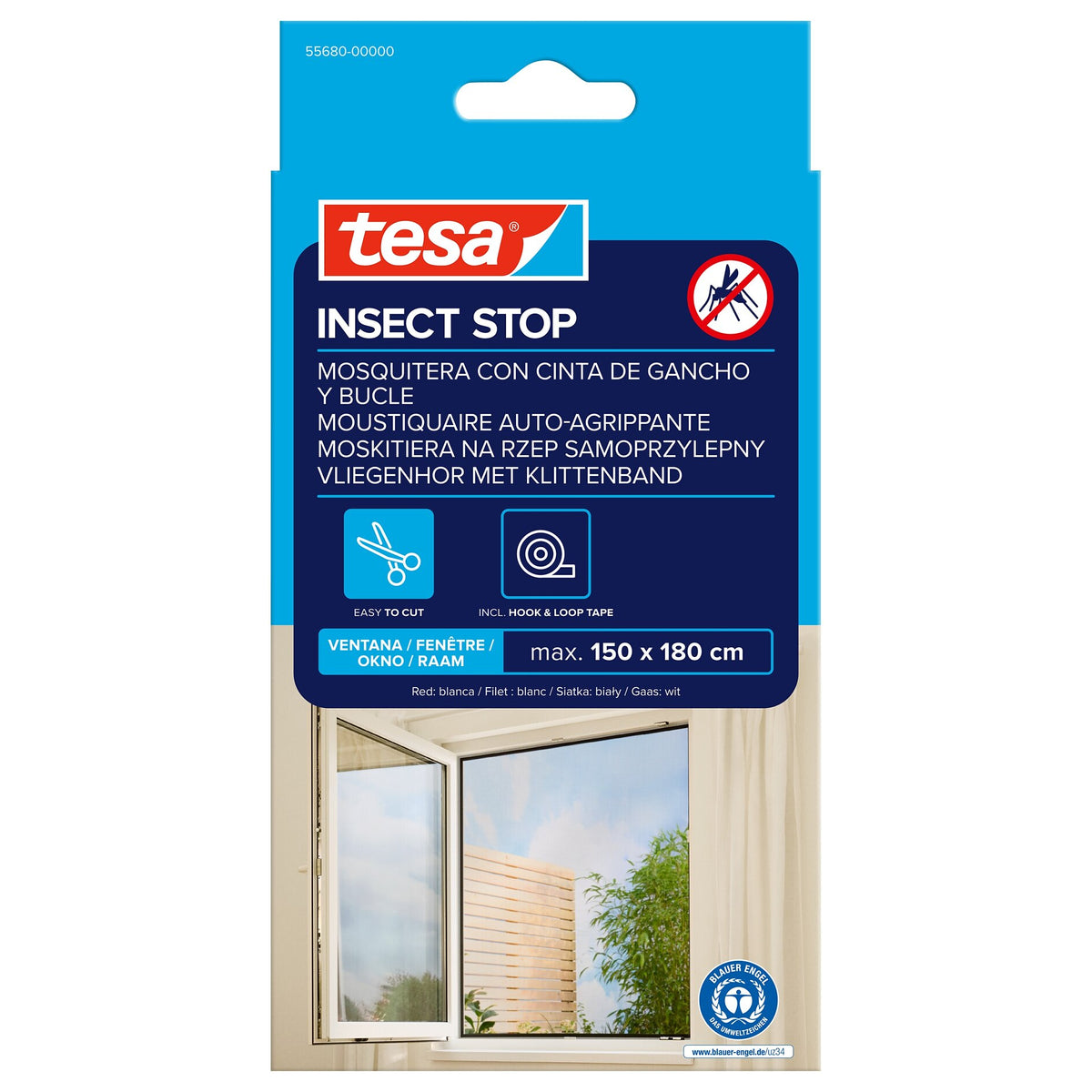 tesa INSECT STOP Klett Fliegengitter für Fenster weiß, 150 x 180 cm