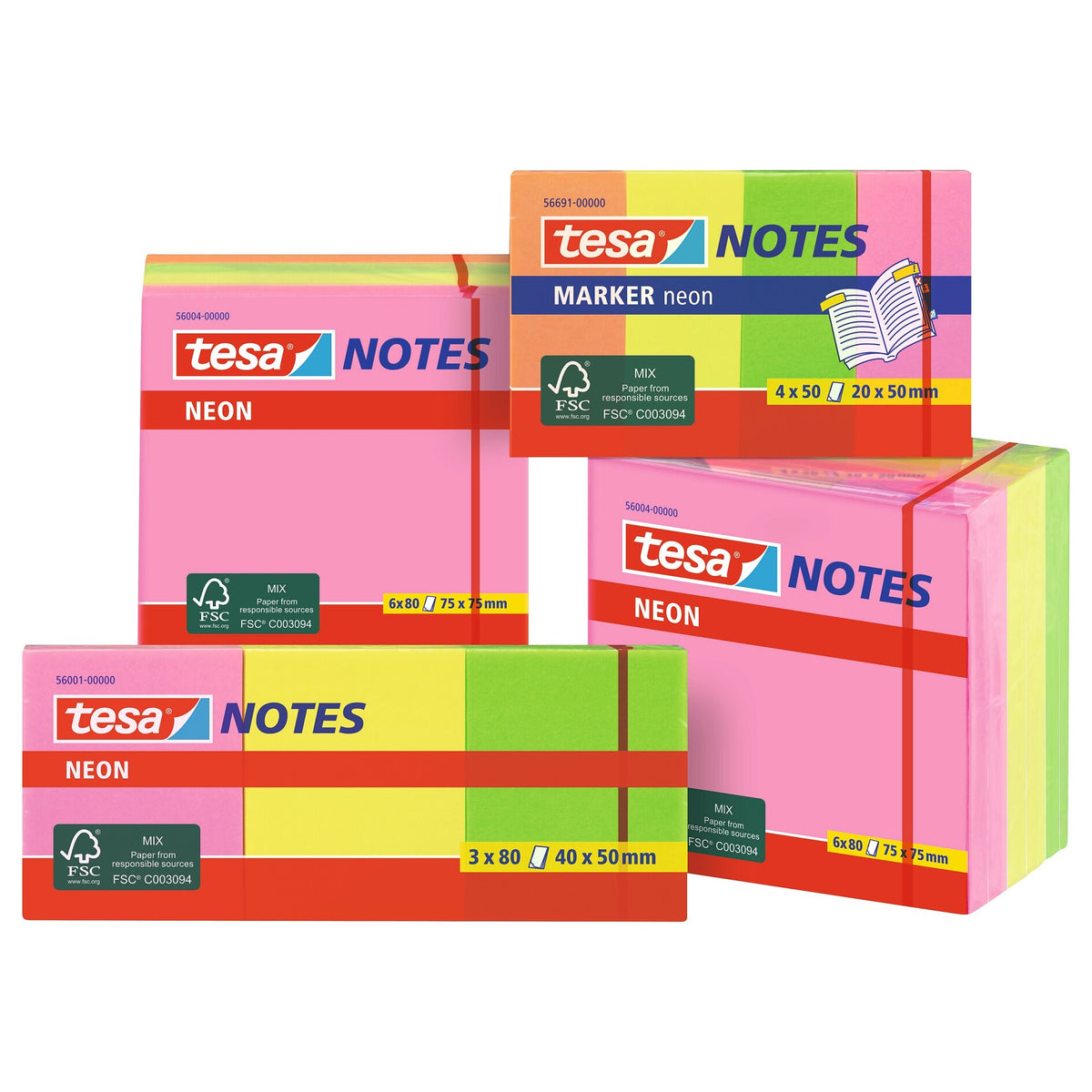 tesa NEON NOTES (6x80pcs.) Klebezettel – Sortiment