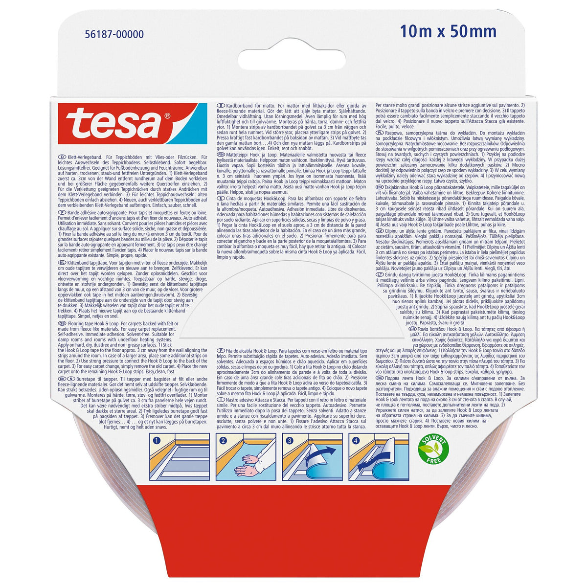 tesa On & Off Klett-Verlegeband, 10 m x 50 mm, weiß