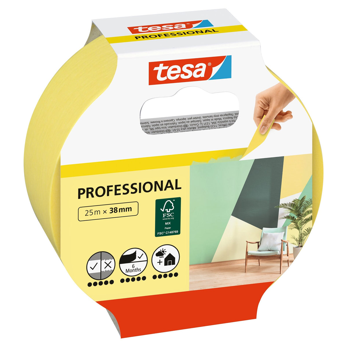 tesa Professional Malerband, gelb 25 m x 38 mm